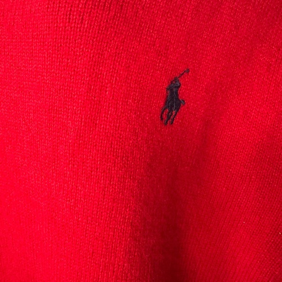Polo‎ Ralph Lauren Red 100% Wool V-neck Pony Sweater Pullover Size Large Unisex - Picture 2 of 8